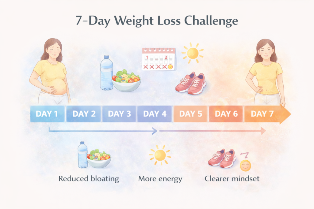 7-day weight loss challenge showing realistic progress and healthy habits