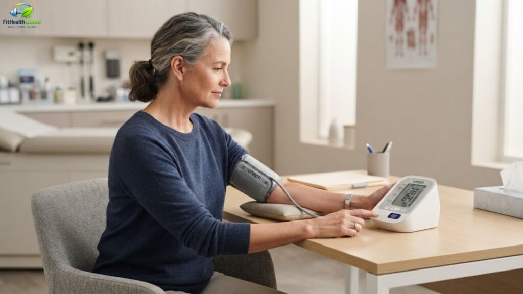 person checking high blood pressure using a digital monitor